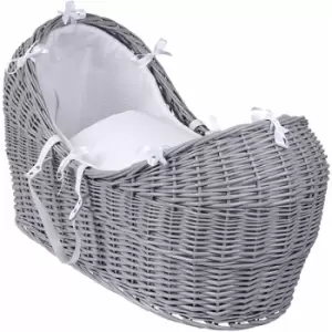 Waffle Grey Noah Pod Wicker Moses Basket, White - Clair De Lune