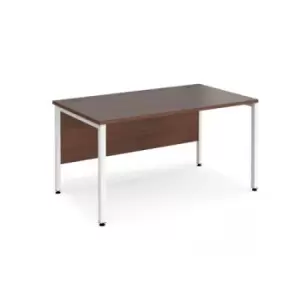 Office Desk 1400mm Rectangular Desk With Bench Leg Walnut Tops With White Frames 800mm Depth Maestro 25