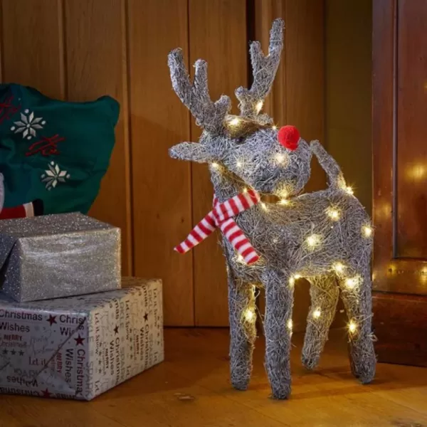 51cm Battery Operated Rattan Woven Blitzen Reindeer with Warm White LEDs