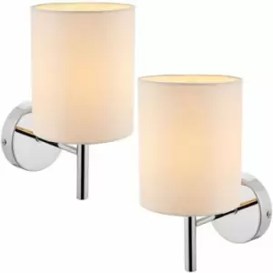 2 pack Dimmable LED Wall Light Chrome & Off White Shade Modern Lamp Lighting