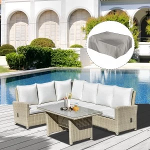 Outsunny 5 Pieces Outdoor PE Rattan Patio Furniture Set L-Shape Lounge Sofa Tempered Glass Coffee Table Conversation Set with Olefin Cushion