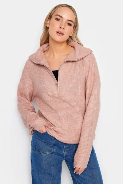 Long Tall Sally Tall Zip Funnel Neck Jumper Pink