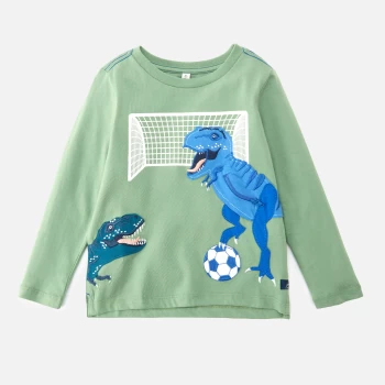 Joules Boys' Zipadee Green Football Dinos T-Shirt - Green - 3 Years