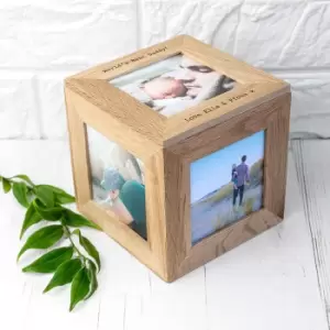 Personalised Oak Photo Cube Box, Brown