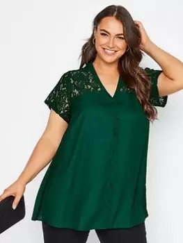 Yours Lace Insert Top Forest Green, Size 18, Women