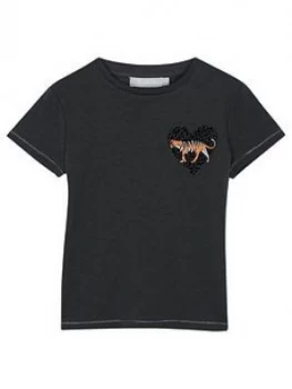 Mintie By Mint Velvet Girls Tiger Motif Tshirt - Charcoal