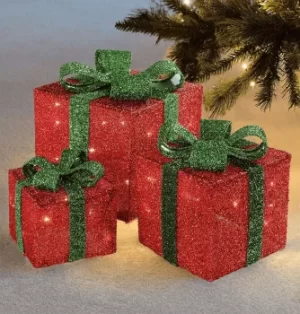 Sentik LED Christmas Parcels Red (Set of 3)