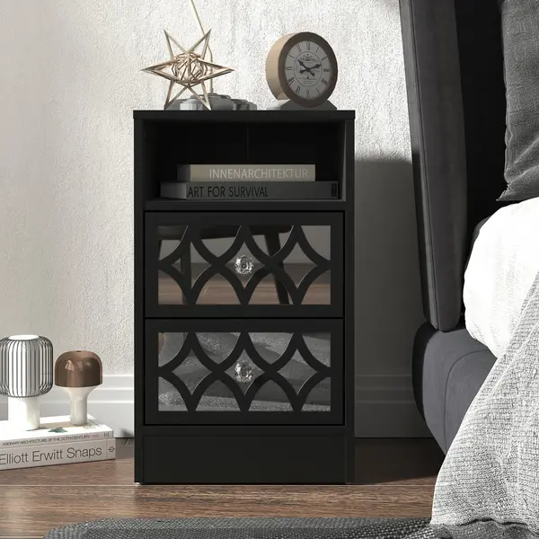 GFW Bodmin 2 Drawer Bedside Table Black