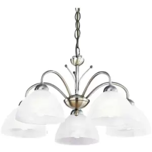 Searchlight Milanese - 5 Light Multi Arm Ceiling Pendant Antique Brass, Glass, E14