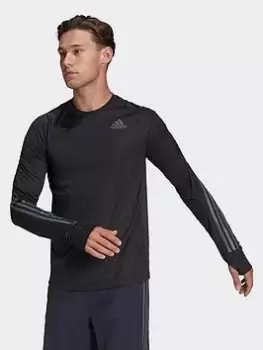 adidas Run Icon Full Reflective 3-stripes Long-sleeve Top, Black, Size XS, Men