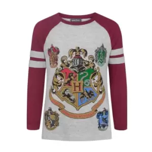 Harry Potter Official Girls Hogwarts Raglan T-Shirt (5-6 Years) (Grey)