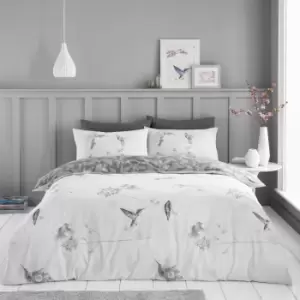 Hummingbird Duvet Set- Grey - King - TJ Hughes