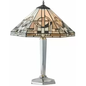 Loops - Tiffany Glass Table Lamp Light Polished Aluminium & Art Deco Hex Shade i00218