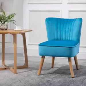 HOMCOM Luxe Velvet Feel Accent Chair Tub Seat Padding Wood Frame Legs Home Blue