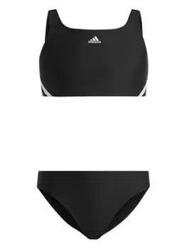 adidas Junior Girls 3 Stripe Bikini - Black, Size 7-8 Years, Women