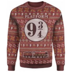 Harry Potter Platform 9 3/4 Christmas Knitted Jumper - Burgundy - XL