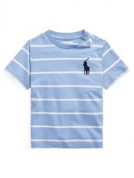 Ralph Lauren Baby Boys Short Sleeve Big Pony Stripe T-Shirt - Blue, Size 9 Months