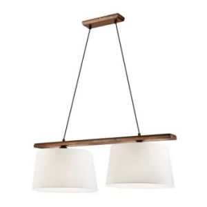 Aida Bar Pendant Ceiling Light With Fabric Shade Walnut Oak, 2x E27