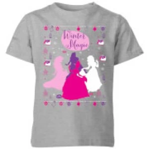 Disney Princess Silhouettes Kids Christmas T-Shirt - Grey - 7-8 Years