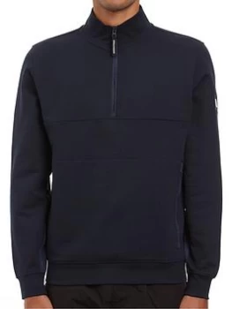 Weekend Offender Quarter Zip Top With Woven Trim - Navy