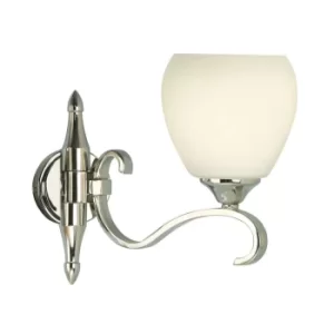 Columbia 1 Light Wall Light Polished Nickel Plate with Matt Opal Glass Shade, E14