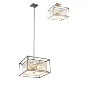 Argyle Fixed Ceiling Pendant, Semi Ceiling Lamp, 4 Light E14, Pewter, Clear, Grain Glass