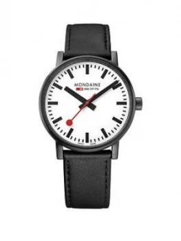 Mondaine Mondaine Swiss Made Evo2 White Sapphire Glass Dial Black Ip Stainless Steel 40Mm Case Black Leather Strap Watch