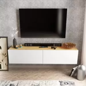 Decorotika Poling 160 Cm Floating TV Unit, TV Cabinet, TV Console, TV Stand With2 Cabinets - Sapphire Oak&Beyaz