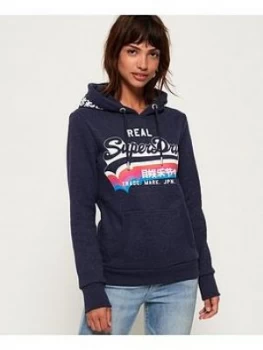 Superdry Logo Rainbow Shadow Entry Hood - Navy , Blue, Size 6, Women