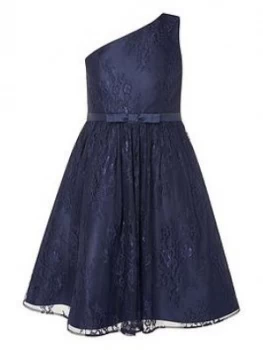 Monsoon Girls Lace One Shoulder Prom Dress - Navy