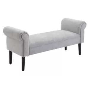 HOMCOM Bed End Side Chaise Lounge Sofa Window Seat Arm Bench Wooden Leg Linen Fabric Cover Light Grey