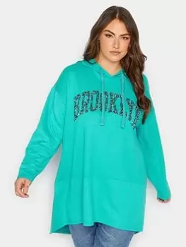 Yours Slogan Longline Hoodie, Green, Size 20, Women