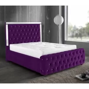 Envisage Trade - Elegance Mirrored Upholstered Beds - Plush Velvet, Small Double Size Frame, Purple - Purple