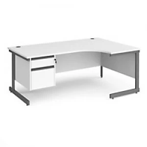 Dams International Right Hand Ergonomic Desk with White MFC Top and Graphite Frame Cantilever Legs and 2 Lockable Drawer Pedestal Contract 25 1800 x 1