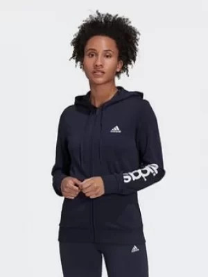 adidas Essentials Logo Full-zip Hoodie, Blue/White, Size L, Women