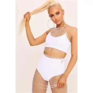 I Saw It First White Fishnet Halterneck Top - White