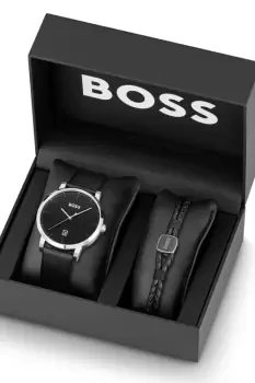 Gents Boss Confidence D Watch and Braided Black Leather Bracelet 1570145