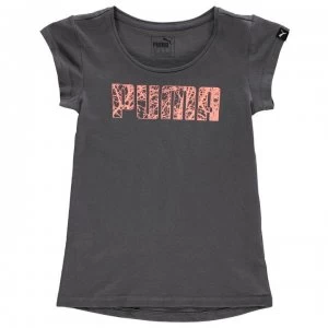 Puma Logo T Shirt Junior Girls - Dk Grey/Pink