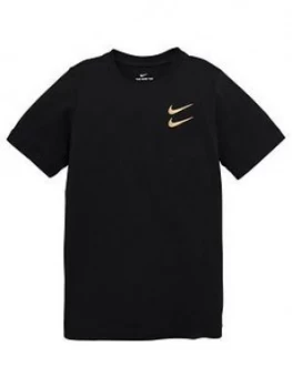 Nike Boys NSW Swoosh Tee - Black/Gold, Size Xs