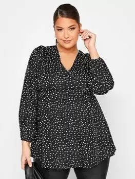 Yours Button Waist Seam Blouse Mono Spot - Black, Size 16, Women