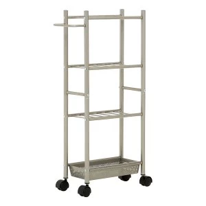 Premier Housewares Brush Nickel Kitchen Trolley with 1 Basket - Silver