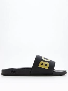 BOSS Sean Slides - Black/Gold, Size 11, Men