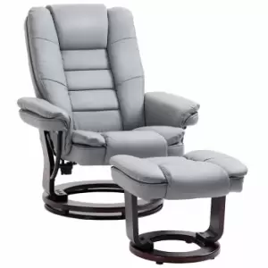 Homcom Swivel Manual Recliner And Footrest Set PU Faux Lounge Chair Grey