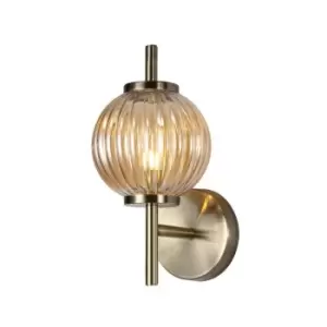 Wall Lamp, 1 x G9, Antique Brass, Amber Glass - Luminosa Lighting