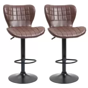 Homcom Bar Stools Set Of 2 Adjustable Height Swivel PU Faux Leather Bar Chairs Brown