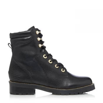 Dune Black Leather 'Pompom' Ankle Boots - 3