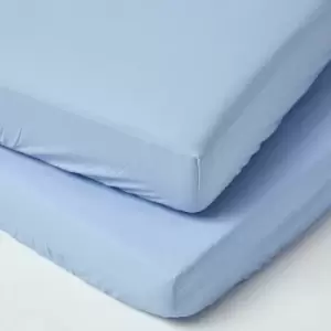 Blue Cotton Fitted Cot Sheets 200 Thread Count, 2 Pack - Blue - Blue - Homescapes