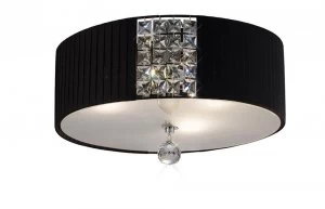 Flush Ceiling Round with Black Shade 3 Light Polished Chrome, Crystal