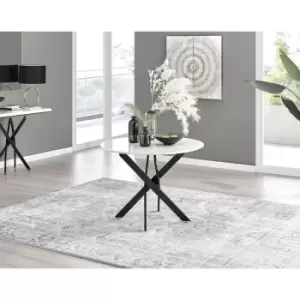 Furniturebox Novara 100cm White High Gloss 4 Seater Modern Dining Table With Black Starburst Legs