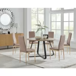 Santorini Brown Round Dining Table And 4 Cappuccino Gold Leg Milan Chairs - Cappuccino